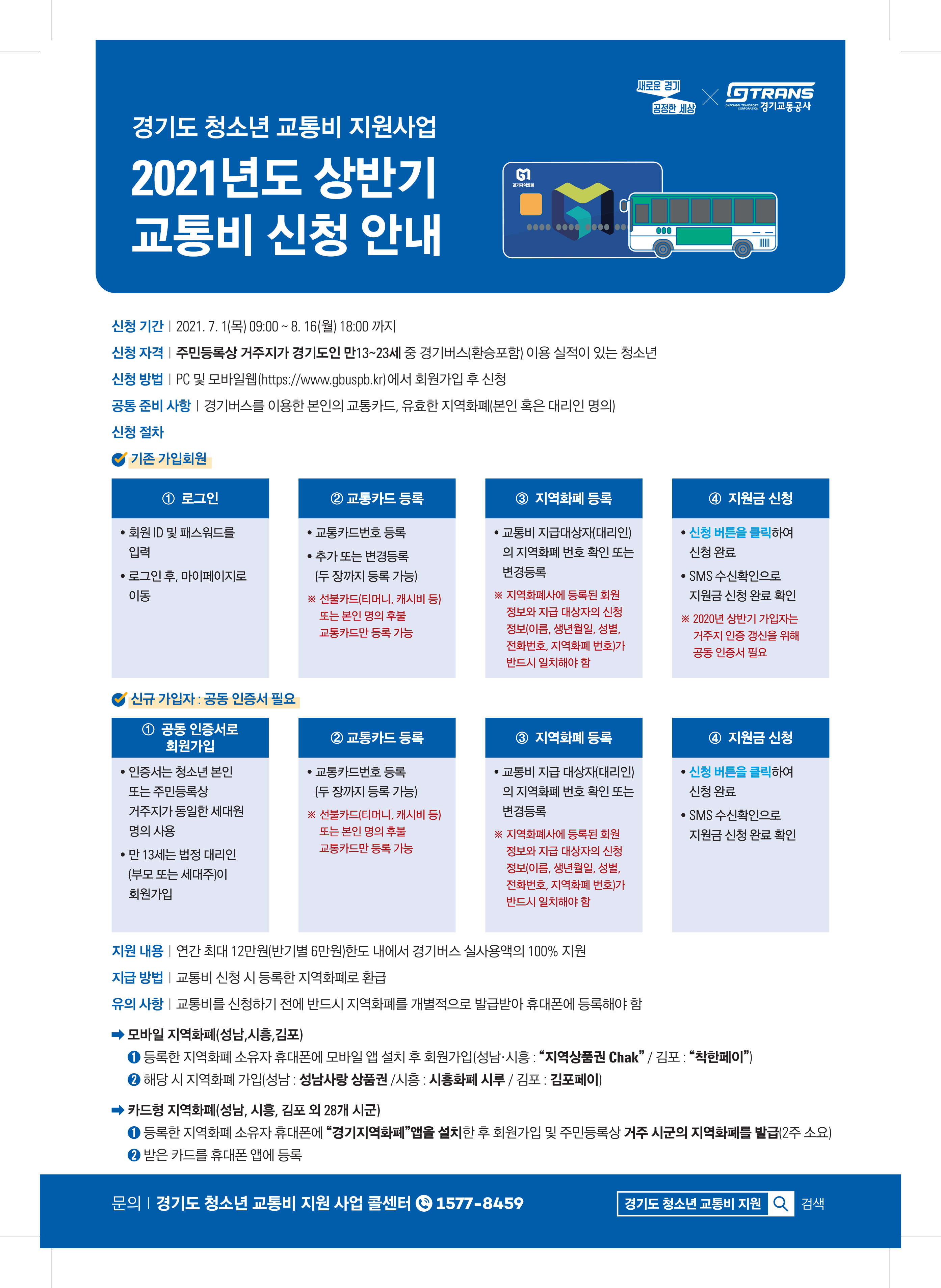 2021년도 상반기 청소년 교통비 신청 안내