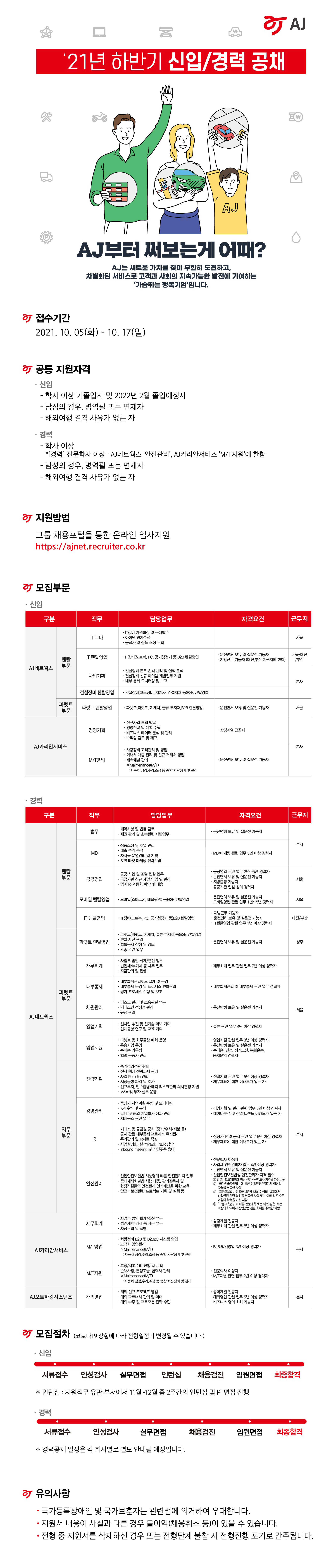 [AJ그룹] 2021년 하반기 신입/경력 공채(~10.17(일))