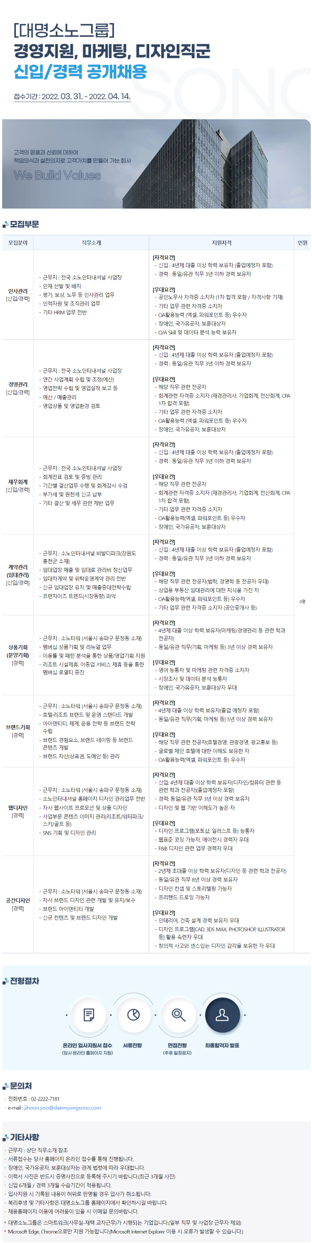 [대명소노그룹] 경영지원, 마케팅, 디자인직군 신입/경력 공개채용 (~4월 14일까지)