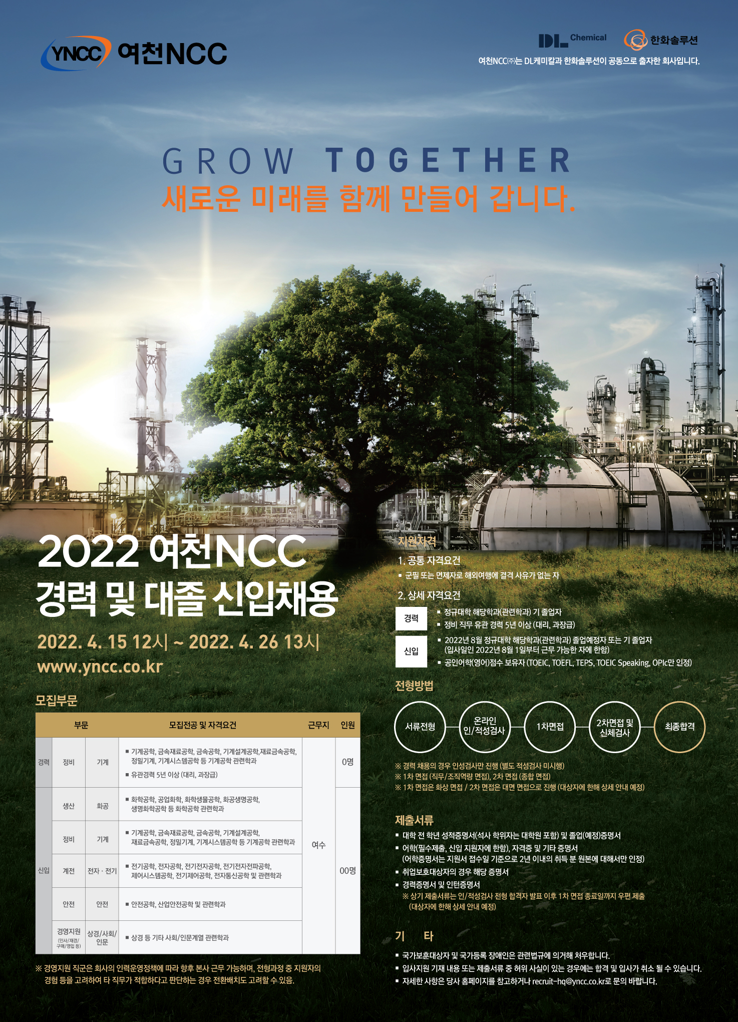 [여천 NCC] 2022 경력 및 대졸 신입채용 (상경계열) (~4월 26일까지)