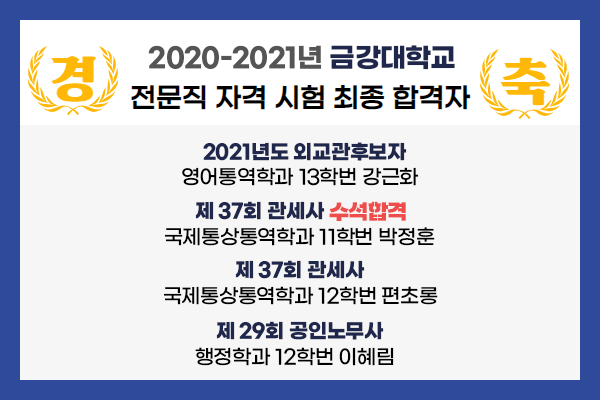 2020-2021년 금강대학교 전문직 자격 시험 최종 합격자